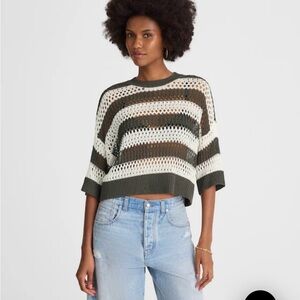 NWT. Madewell Relaxed Open-Stitch Sweater Tee, Charcoal Grey Stripe, L